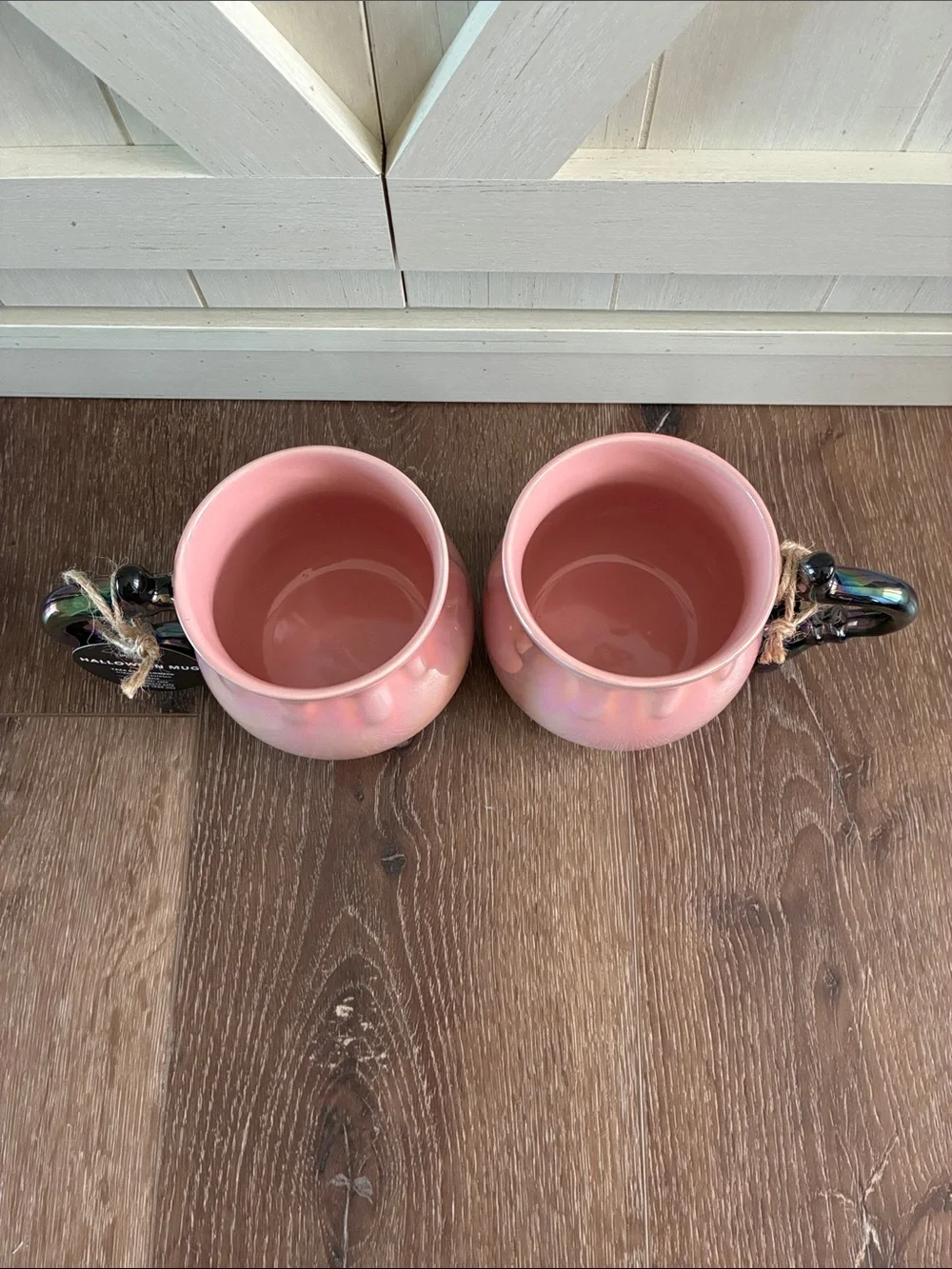 Pink iridescent Halloween cauldron coffee mug set.